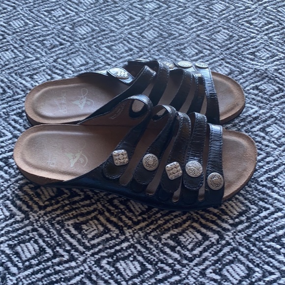 Dansko Patent Leather Adjustable Metal Button Sandals - Picture 3 of 6